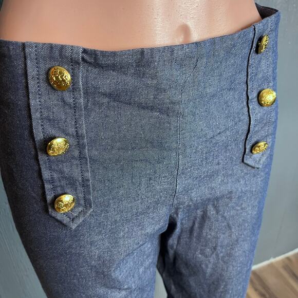 Banana Republic Blue Chambray Cropped Pants 8 Denim “Sloan” Sailor Style Buttons - Picture 3 of 6